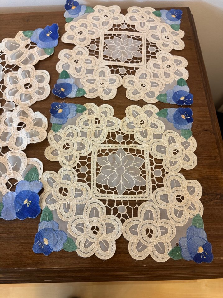 4 parça ajurlu bej- mavi işlemeli - Görsel 2