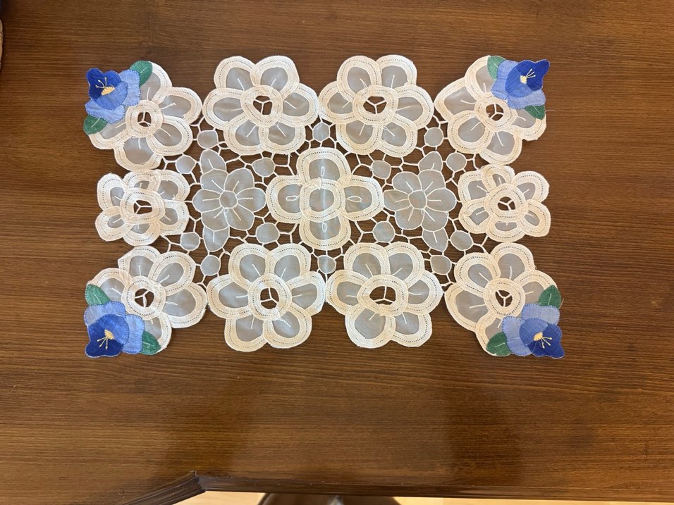 4 parça ajurlu bej- mavi işlemeli - Görsel 4