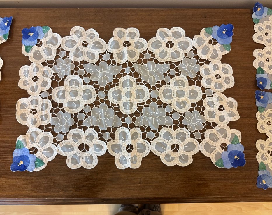 4 parça ajurlu bej- mavi işlemeli - Görsel 3