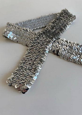 Gümüş pul payet lastikli kemer, kuşak - Görsel 2