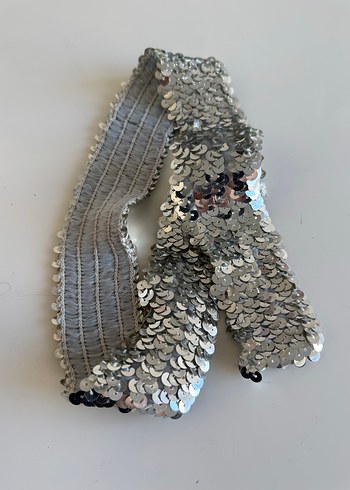 Gümüş pul payet lastikli kemer, kuşak - Görsel 4