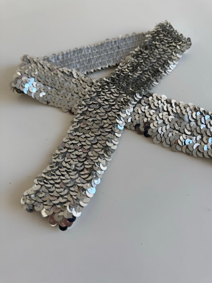 Gümüş pul payet lastikli kemer, kuşak - Görsel 2