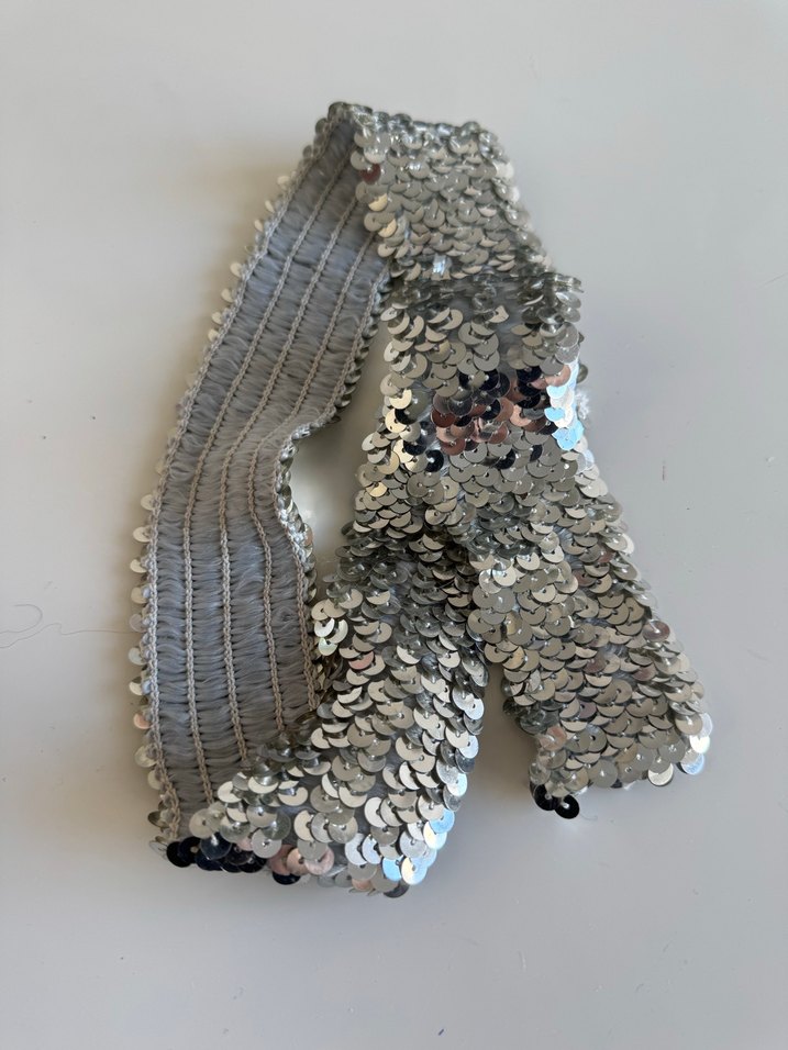 Gümüş pul payet lastikli kemer, kuşak - Görsel 4