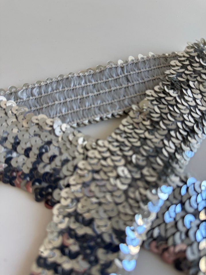 Gümüş pul payet lastikli kemer, kuşak - Görsel 3