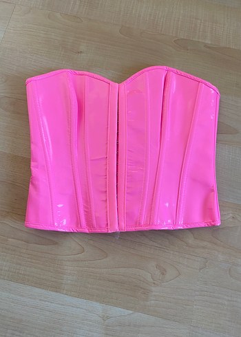 Pembe Parlak suni deri Kadın Büstiyer