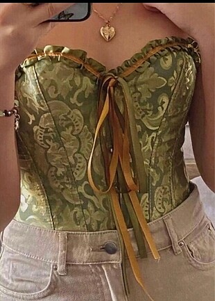 Yeşil gotik Victorian Korse Büstiyer