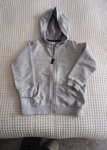 Erkek Çocuk Gri Kapüşonlu Fermuarlı Sweatshirt - Görsel 2