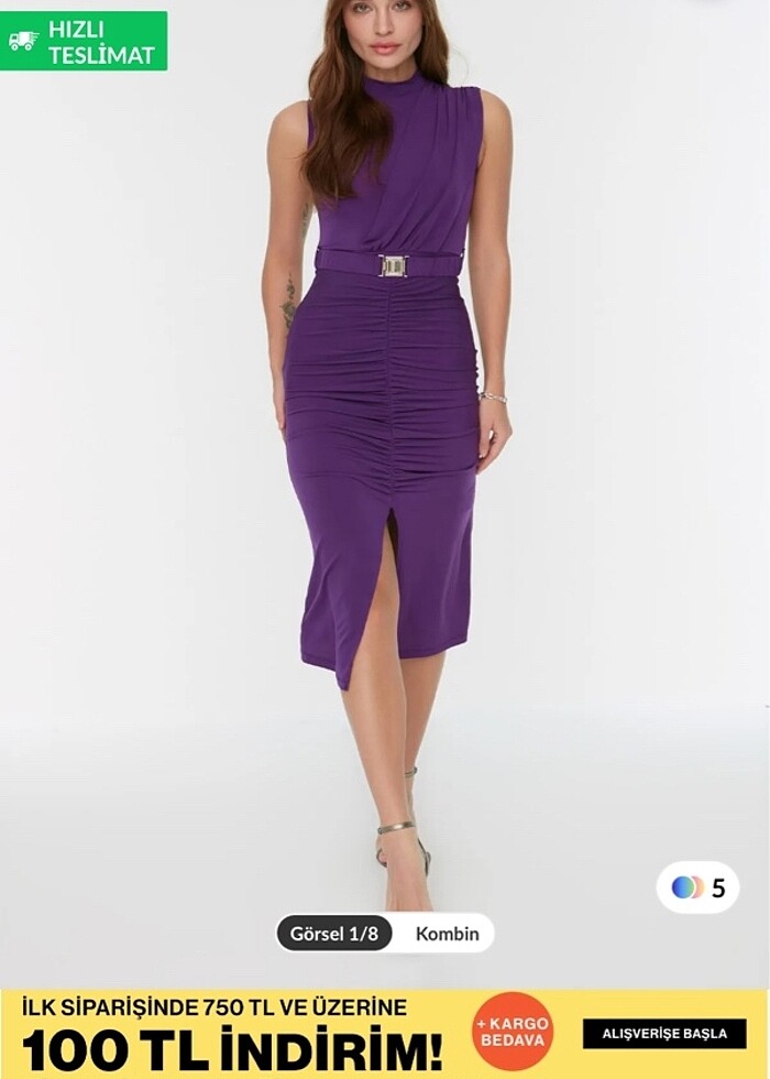 Trendyol milla mor elbise - Görsel 4