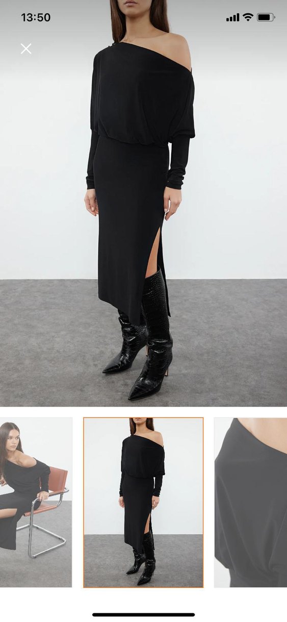 Siyah yırtmaçlı elbise - Görsel 2