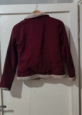 Bordo Kadın Kürk Detaylı Street Wear Ceket - Görsel 7