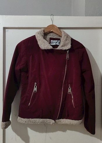 Bordo Kadın Kürk Detaylı Street Wear Ceket - Görsel 4