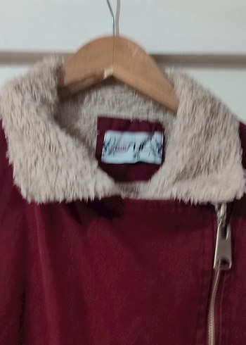 Bordo Kadın Kürk Detaylı Street Wear Ceket - Görsel 5