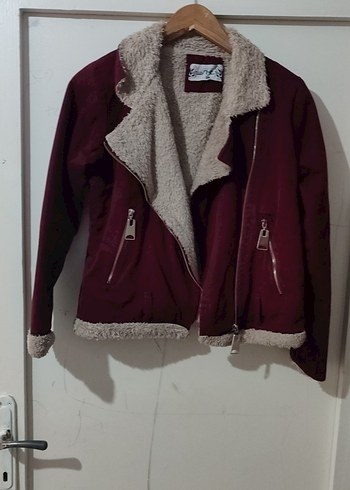 Bordo Kadın Kürk Detaylı Street Wear Ceket - Görsel 3