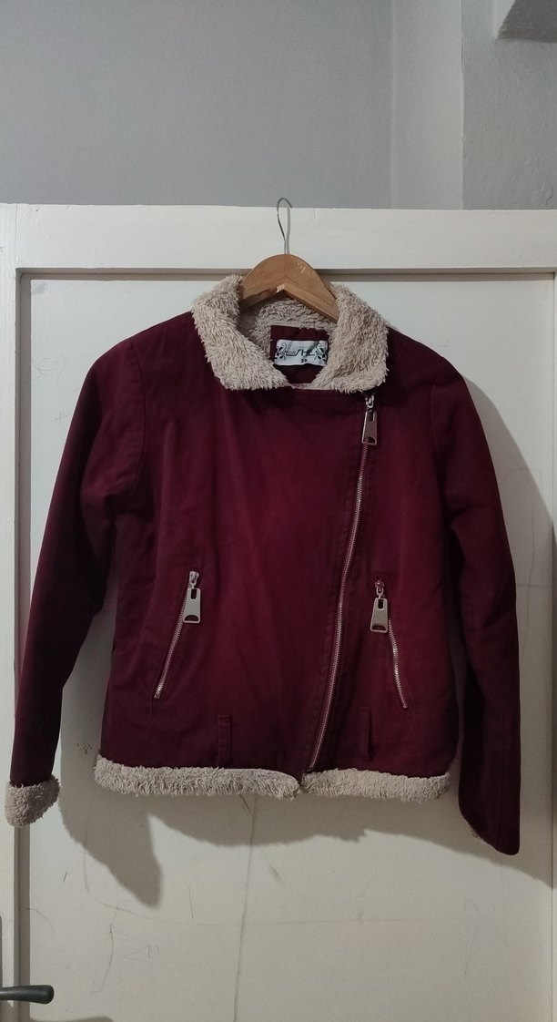 Bordo Kadın Kürk Detaylı Street Wear Ceket - Görsel 4