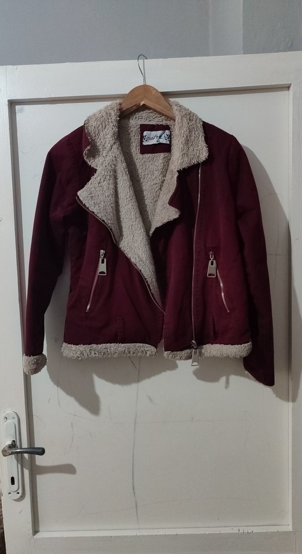 Bordo Kadın Kürk Detaylı Street Wear Ceket - Görsel 2