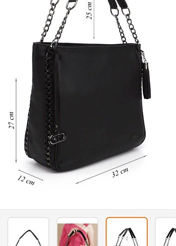 Zincir Detaylı Siyah Kadın Deri Çanta - Görsel 7