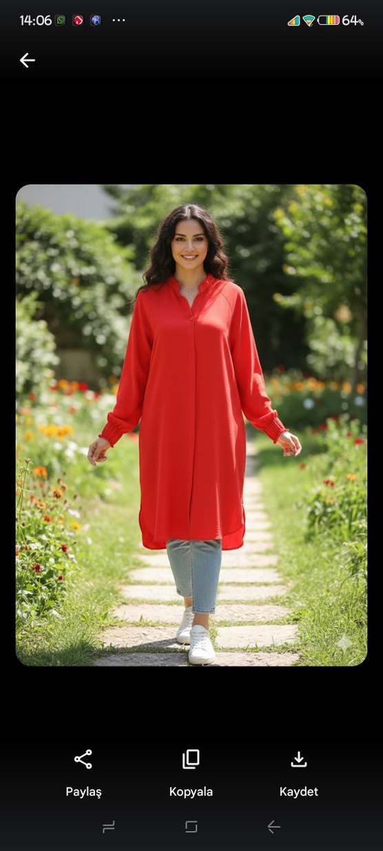 Uzun Kollu nar çiçeği Salaş Kadın Tunik - Görsel 2