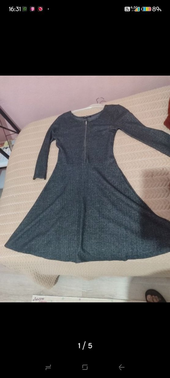 Uzun Kollu Gri Kadın Elbise - Görsel 2