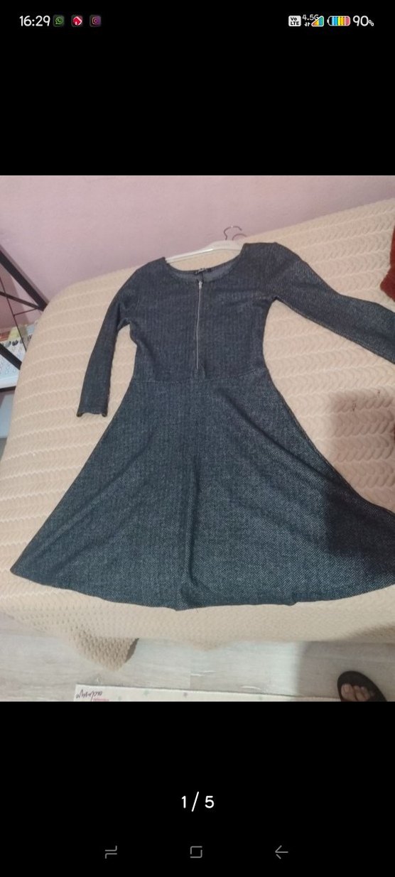 Uzun Kollu Gri Kadın Elbise - Görsel 5