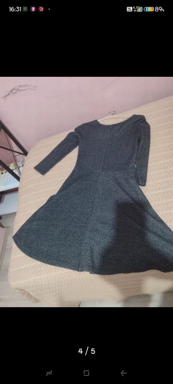 Uzun Kollu Gri Kadın Elbise - Görsel 3