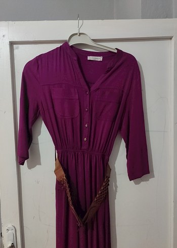 V Yaka Uzun Kollu Bohem Elbise - Görsel 5