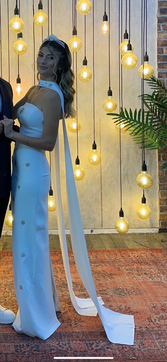 Beyaz Nişan Elbisesi - Görsel 5