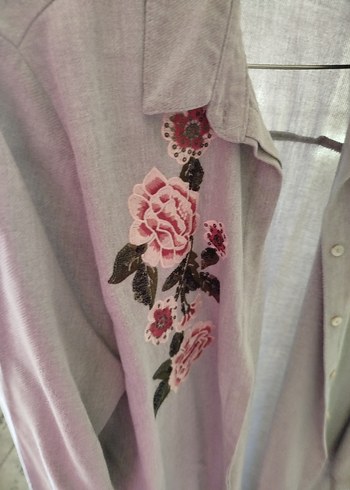 Nakışlı Gri Uzun Keten Gömlek LCW - Görsel 2