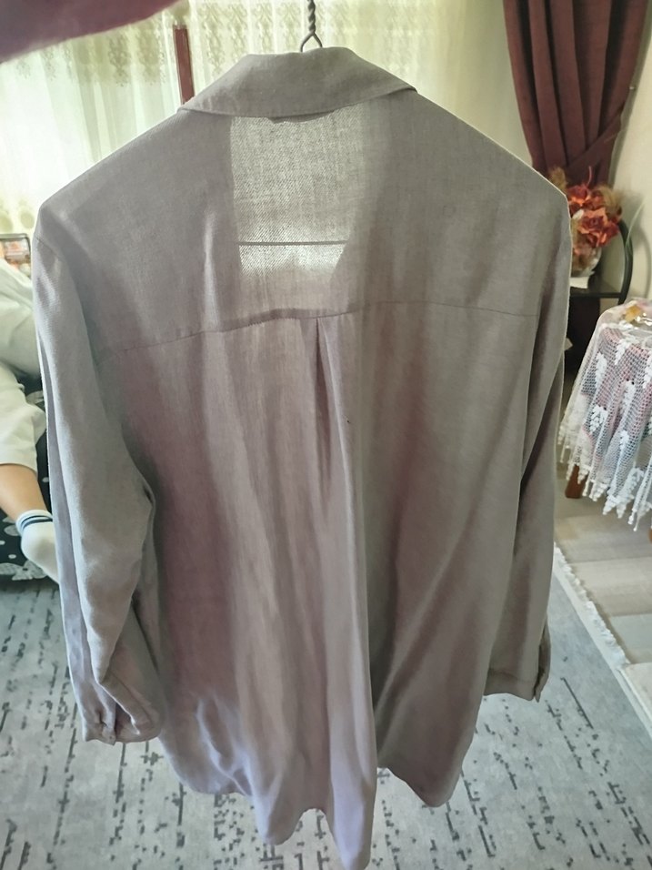 Nakışlı Gri Uzun Keten Gömlek LCW - Görsel 4