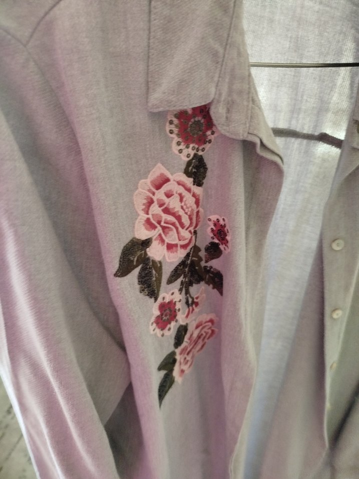 Nakışlı Gri Uzun Keten Gömlek LCW - Görsel 2