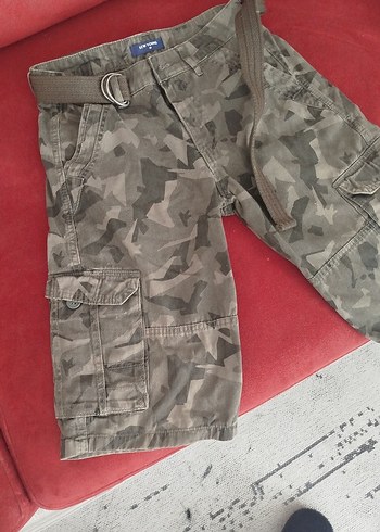 Gri Kamuflaj Desenli Kemerli Erkek Şort 28 beden - Görsel 3