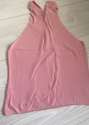 Pembe Bohem Yüksek Yaka Örgü Kolsuz Bluz - Görsel 3