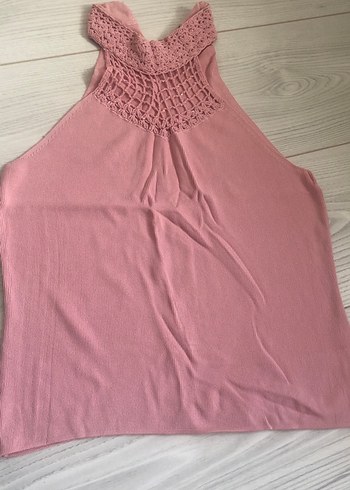 Pembe Bohem Yüksek Yaka Örgü Kolsuz Bluz - Görsel 2