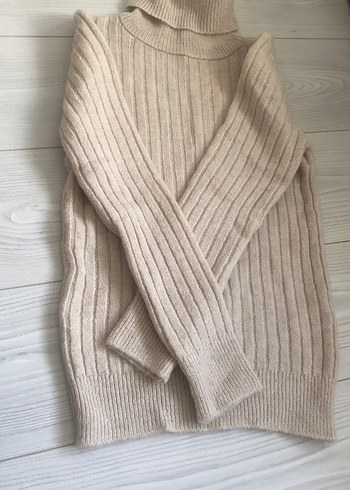 Bej Kadın Boğazlı Triko Kazak - Görsel 2