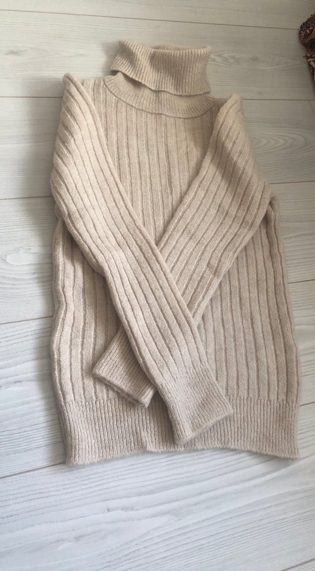 Bej Kadın Boğazlı Triko Kazak - Görsel 3