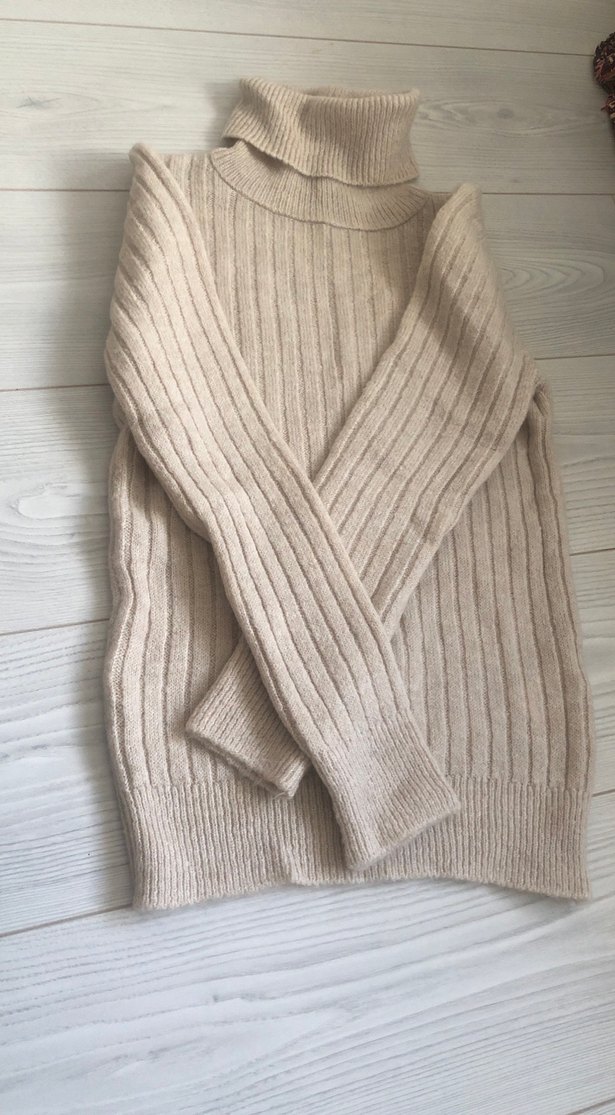 Bej Kadın Boğazlı Triko Kazak - Görsel 2