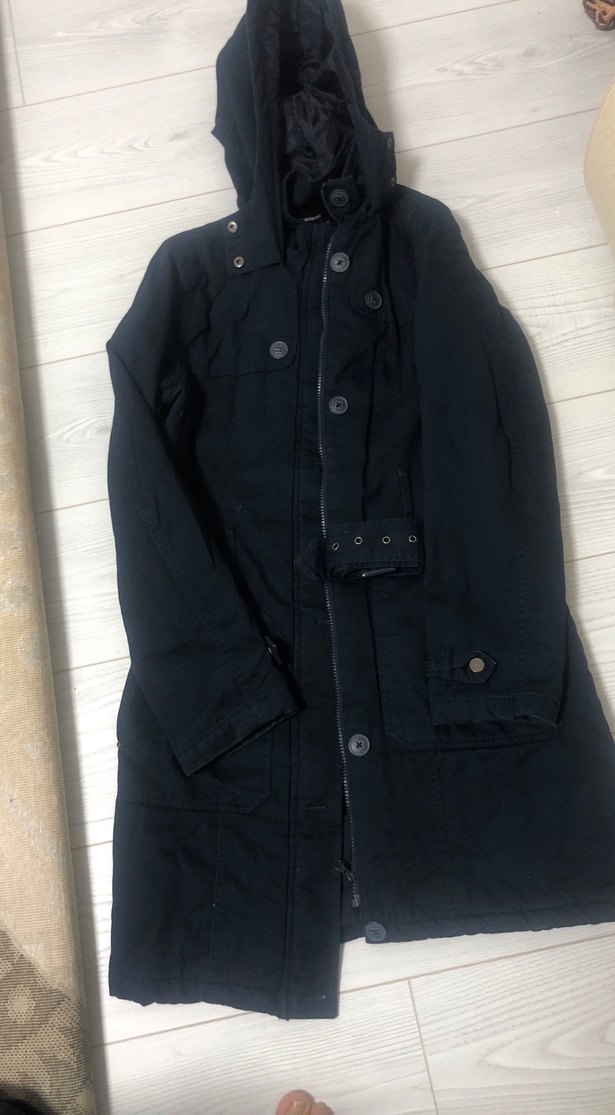 Düğmeli Siyah Kadın kaban - Görsel 2