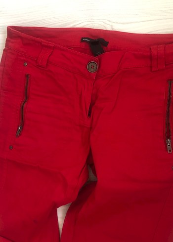 Kırmızı Fermuarlı Kadın Keten kaprı - Görsel 4