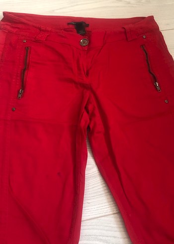 Kırmızı Fermuarlı Kadın Keten kaprı - Görsel 2