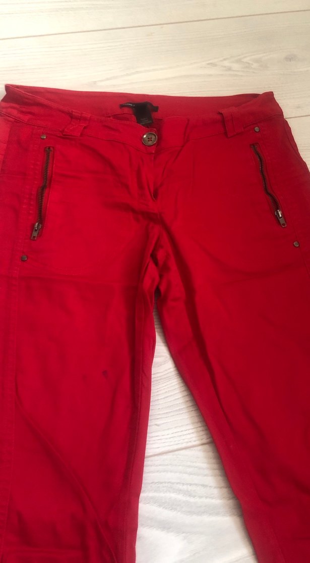 Kırmızı Fermuarlı Kadın Keten kaprı - Görsel 2