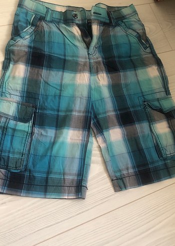 Erkek 13/14 yaş Gri Mavi Kemerli Kısa Şort - Görsel 3