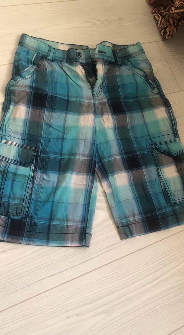 Erkek 13/14 yaş Gri Mavi Kemerli Kısa Şort - Görsel 3