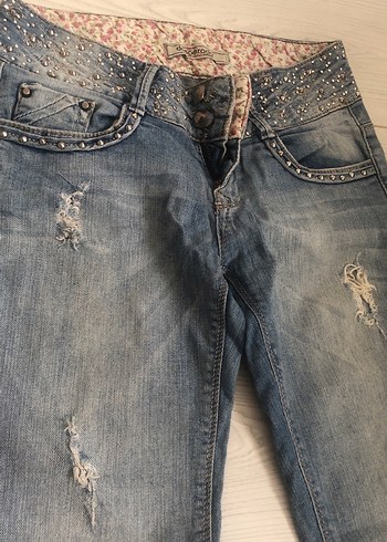 Gri Parlak Düğmeli Kadın Midi Jean - Görsel 3