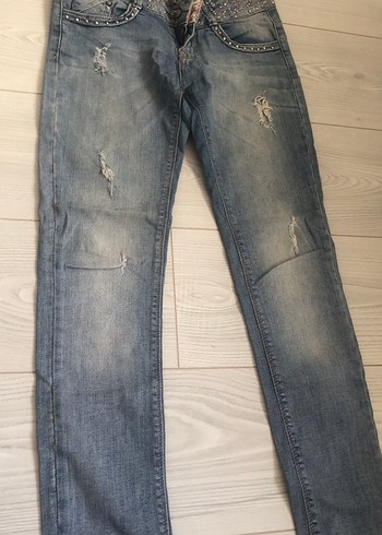 Gri Parlak Düğmeli Kadın Midi Jean - Görsel 2