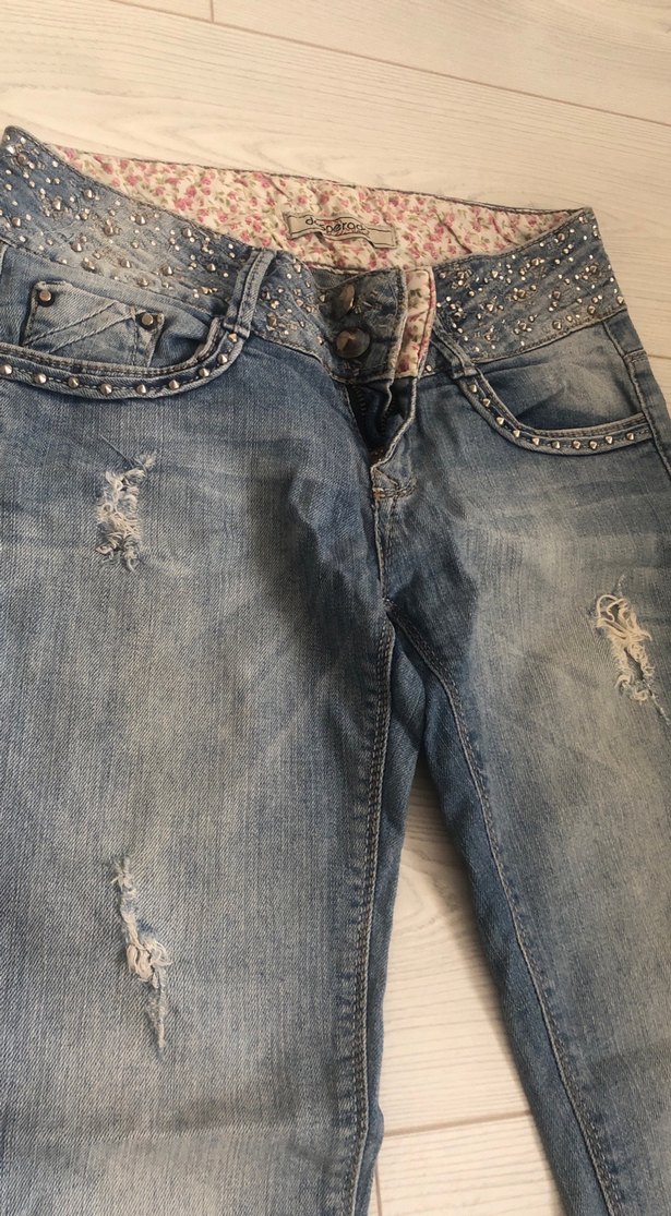 Gri Parlak Düğmeli Kadın Midi Jean - Görsel 3