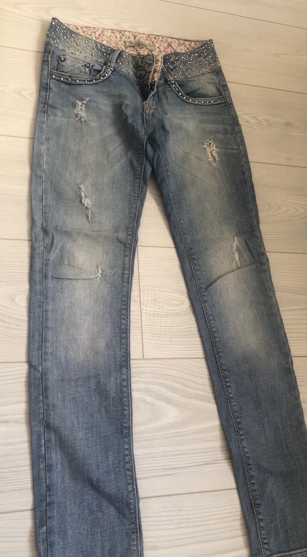 Gri Parlak Düğmeli Kadın Midi Jean - Görsel 2