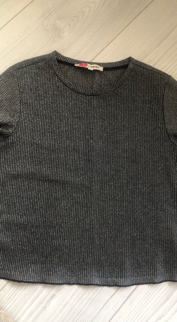 Gri Kısa Kollu Kadın Triko - Görsel 3