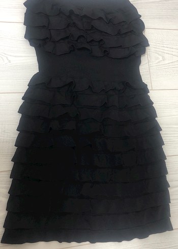 Siyah Straplez Katlı Midi Elbise - Görsel 3