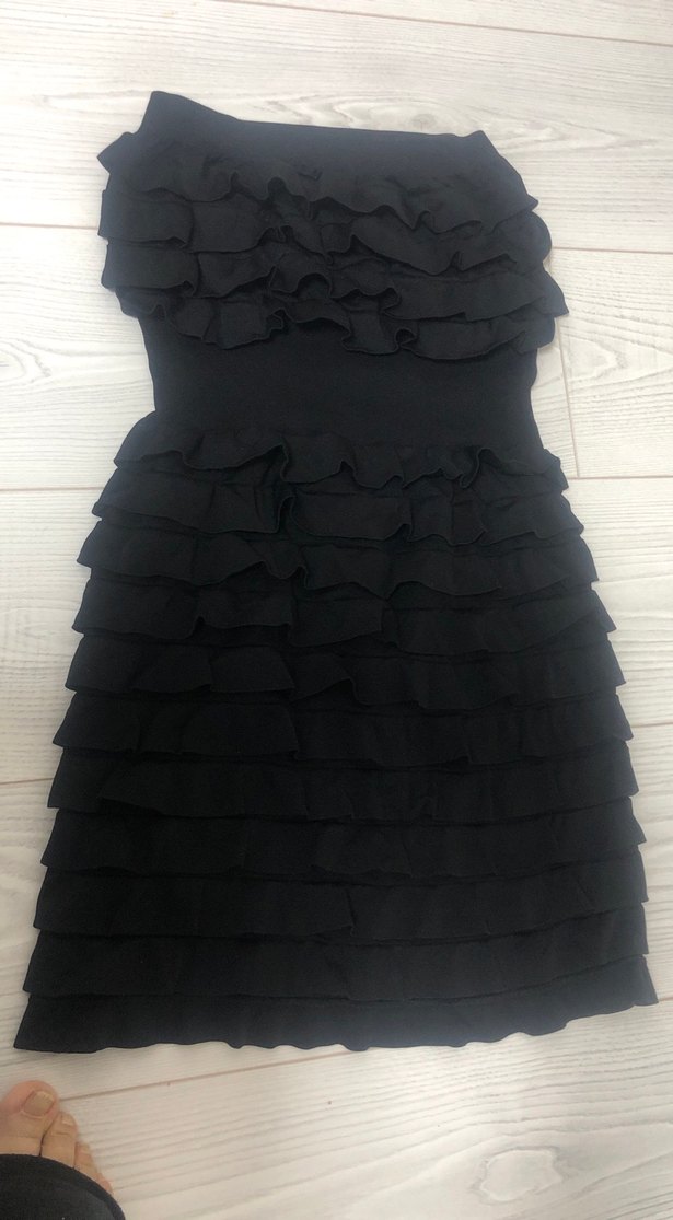 Siyah Straplez Katlı Midi Elbise - Görsel 2