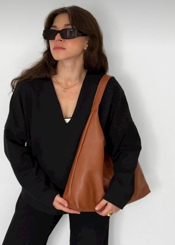 Kahverengi Deri Minimalist Kadın Çanta - Görsel 2