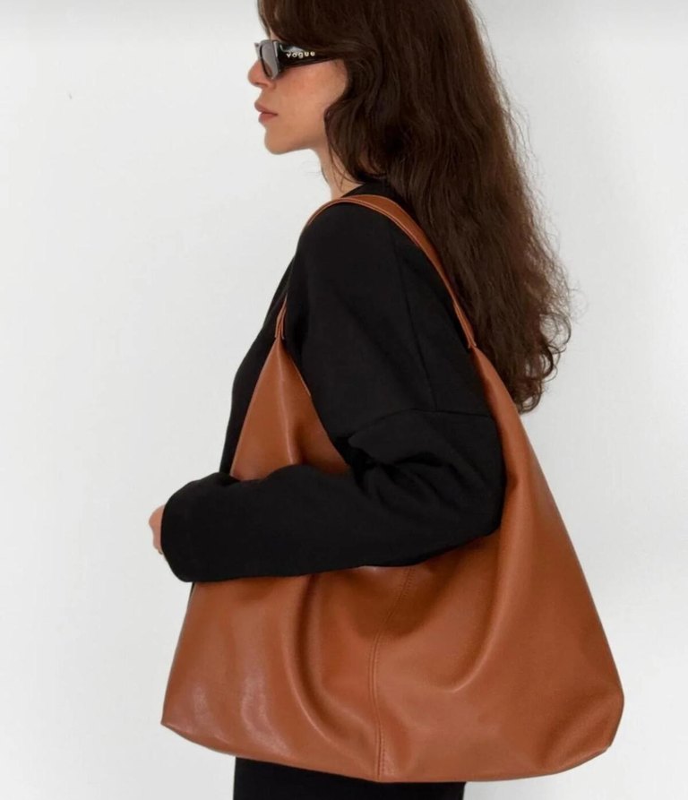 Kahverengi Deri Minimalist Kadın Çanta - Görsel 3